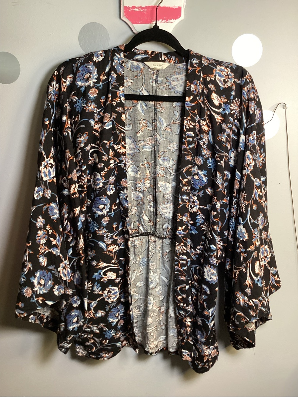 Sim & Sam Floral Blouse in Black, Blue, Orange